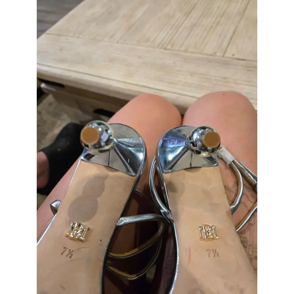 Badgley Mischka Women's Silver Beaded Heel Sandal Size 7.5 Party Shoes